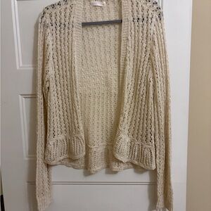 LC Lauren Conrad Beige Open-Weave Cardigan with Pockets